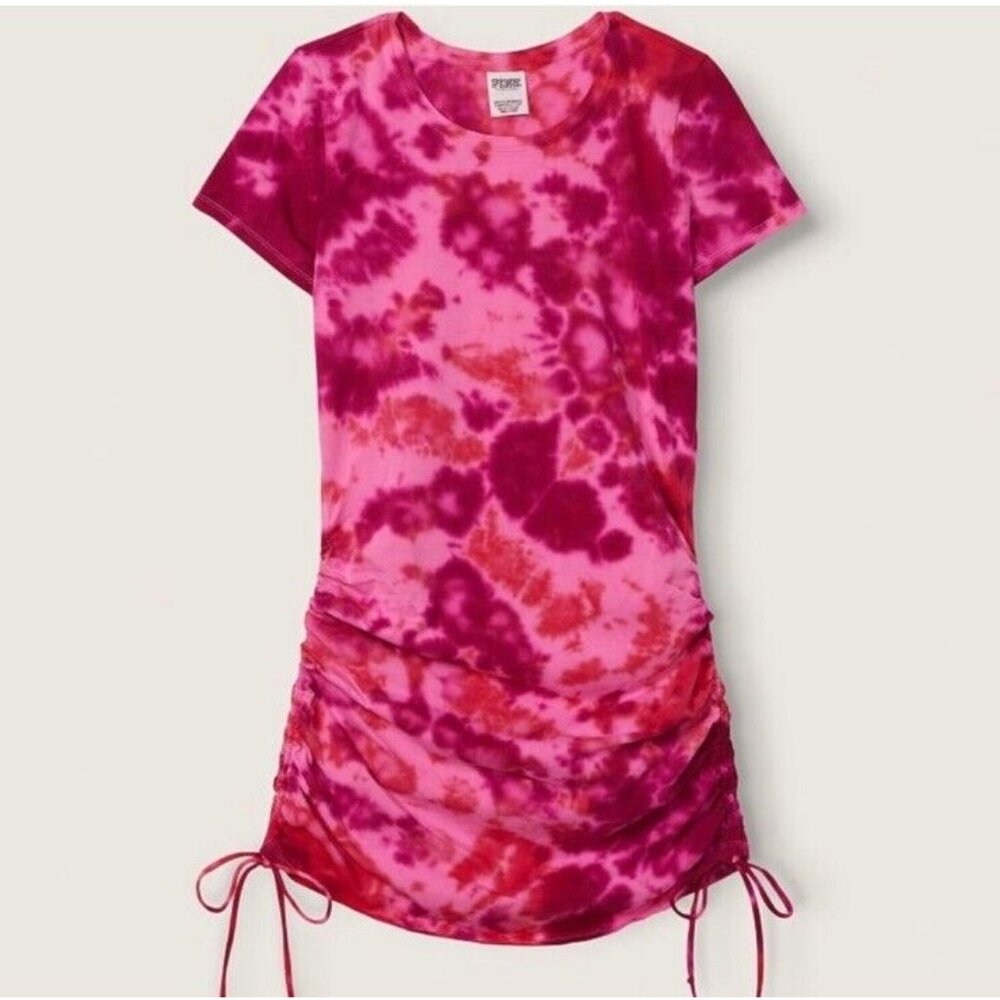 VICTORIA SECRET PINK TIE DYE RUCHED DRESS LONG Shirt Top‎ TUNIC SIZE XS